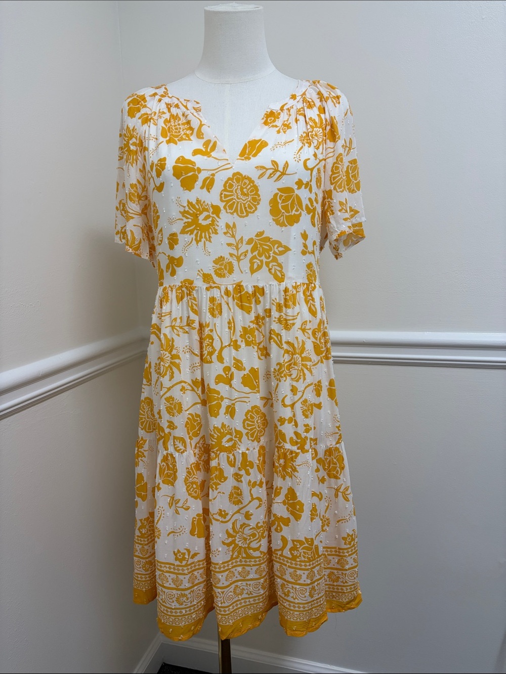 Yellow Floral V-Neck Dress